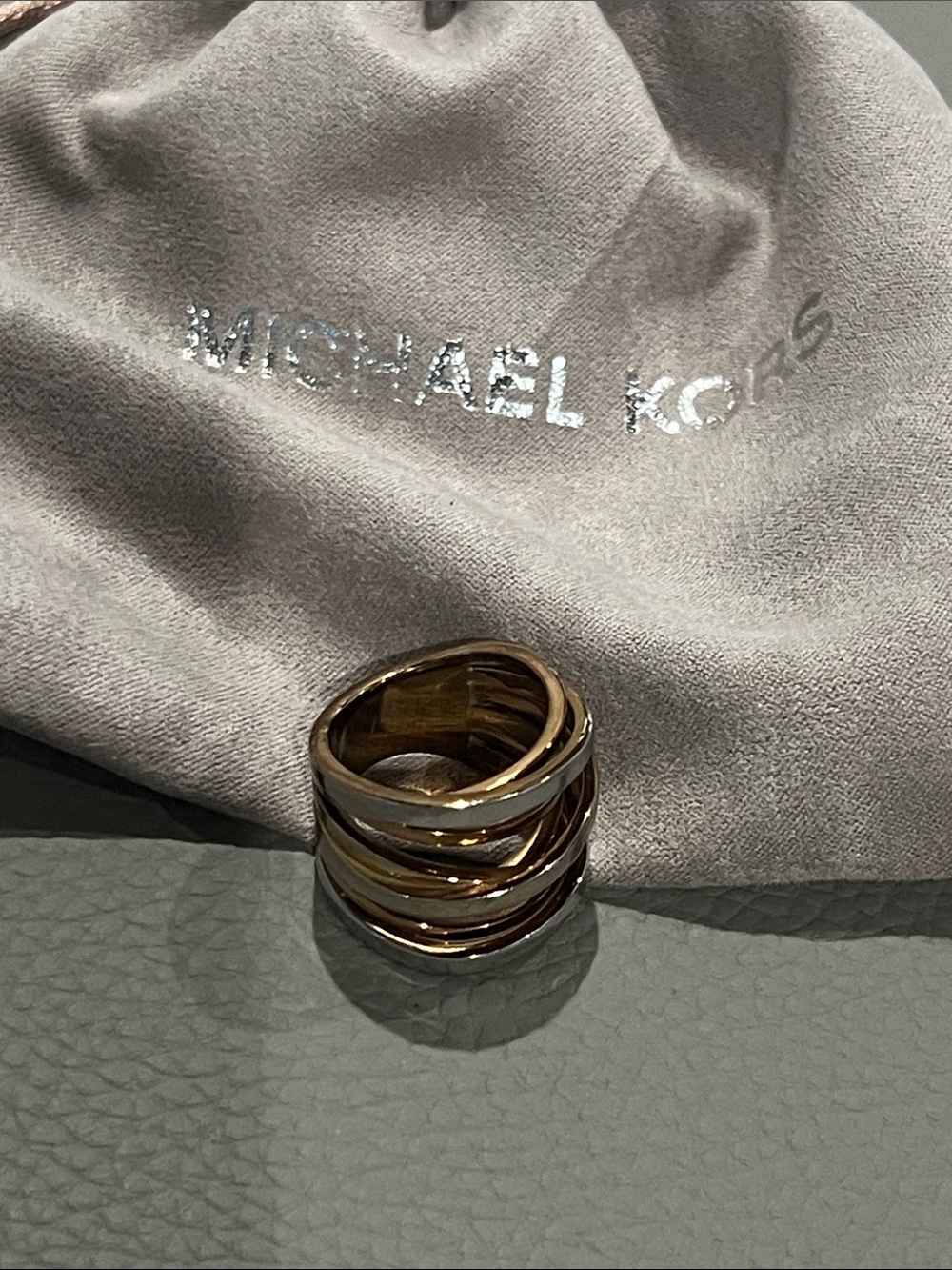 Michael Kors Tri-Tone Intertwined Band Ring - Silver, Gold & Rose Gold - Picture 3 of 5